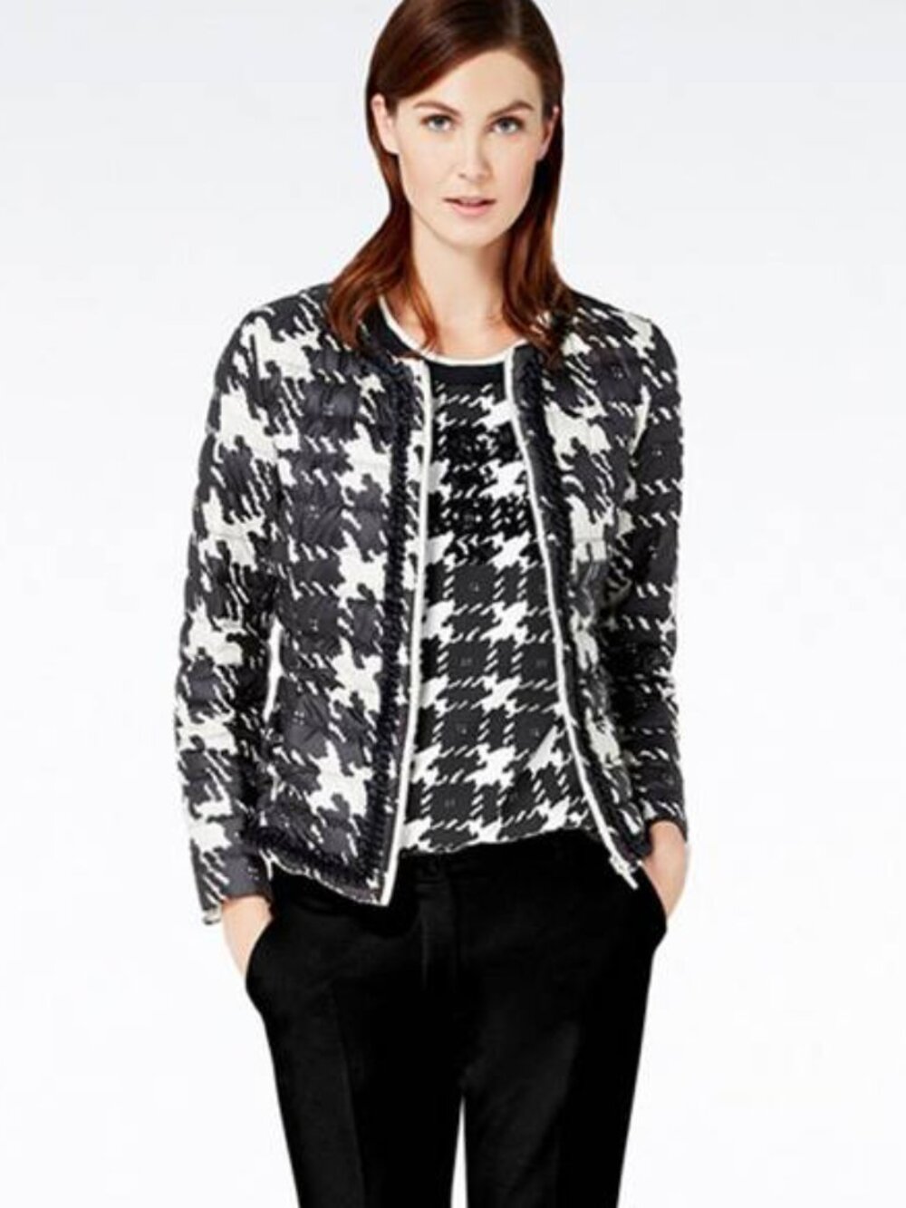 Weekend Max Mara Houndstooth Quilted Down Jacket Size 6